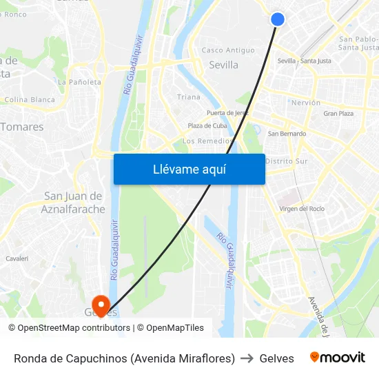 Ronda de Capuchinos (Avenida Miraflores) to Gelves map