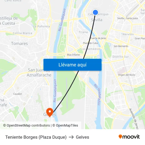 Teniente Borges (Plaza Duque) to Gelves map