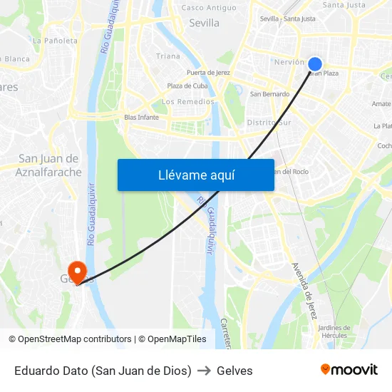 Eduardo Dato (San Juan de Dios) to Gelves map