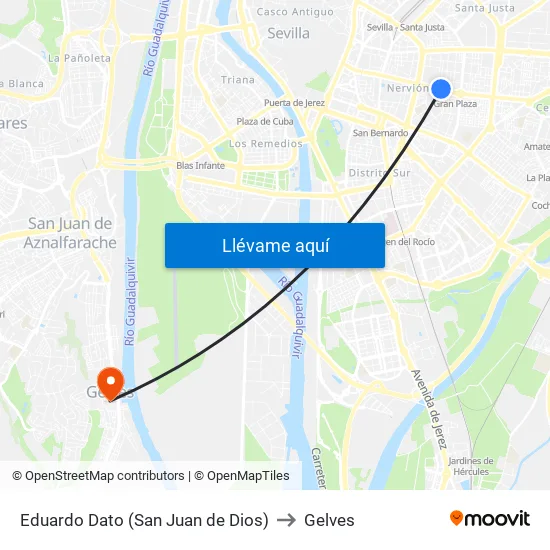 Eduardo Dato (San Juan de Dios) to Gelves map