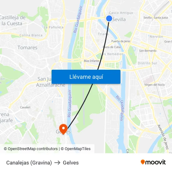 Canalejas (Gravina) to Gelves map