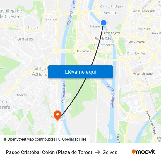 Paseo Cristóbal Colón (Plaza de Toros) to Gelves map