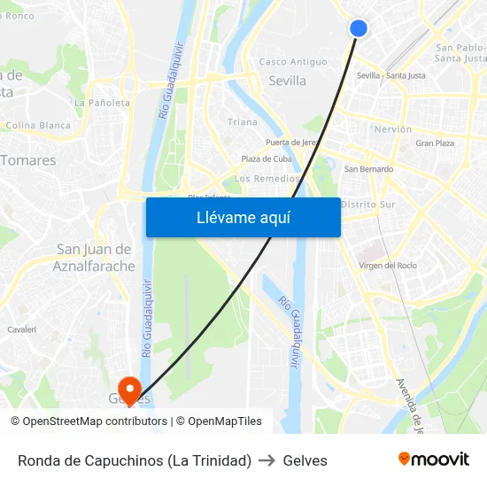 Ronda de Capuchinos (La Trinidad) to Gelves map