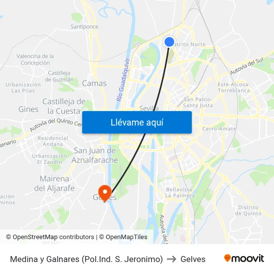 Medina y Galnares (Pol.Ind. S. Jeronimo) to Gelves map