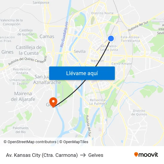 Av. Kansas City (Ctra. Carmona) to Gelves map