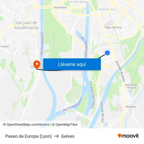 Paseo de Europa (Lyon) to Gelves map