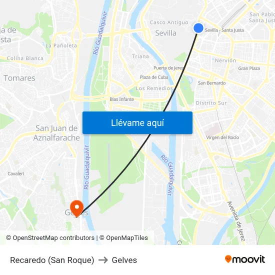 Recaredo (San Roque) to Gelves map