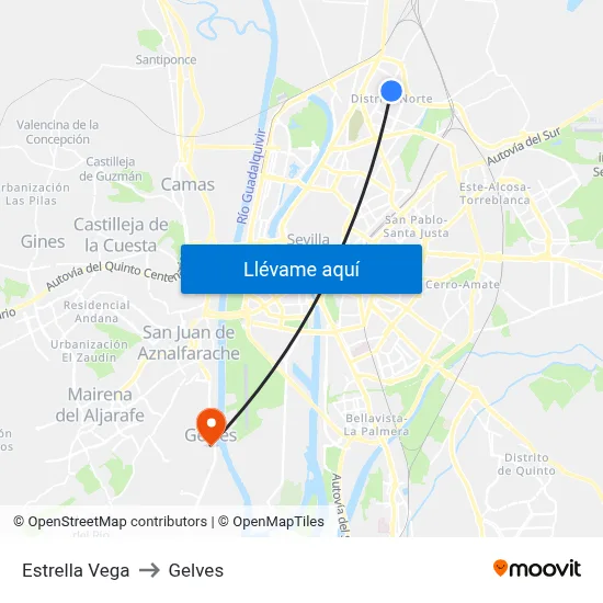 Estrella Vega to Gelves map