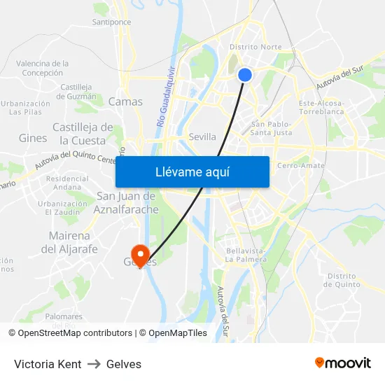 Victoria Kent to Gelves map