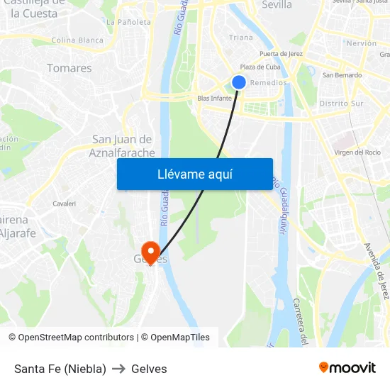 Santa Fe (Niebla) to Gelves map