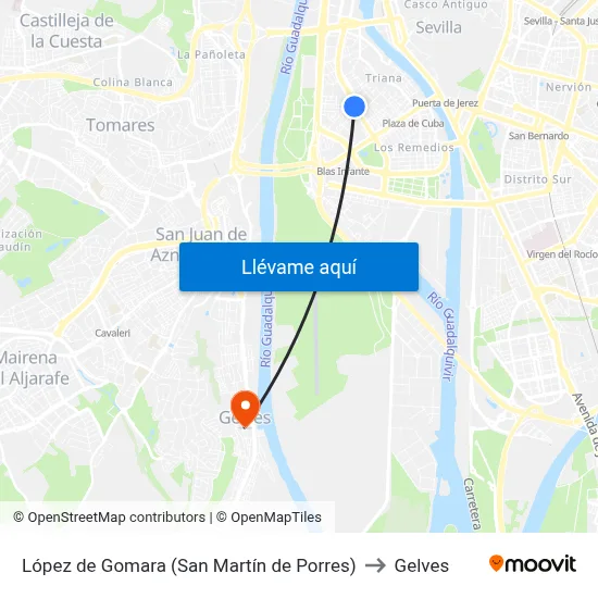 López de Gomara (San Martín de Porres) to Gelves map