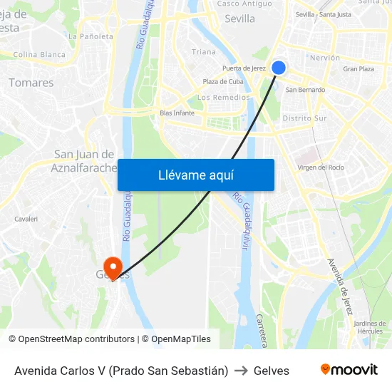 Avenida Carlos V (Prado San Sebastián) to Gelves map