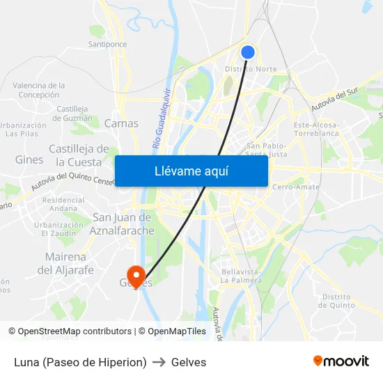 Luna (Paseo de Hiperion) to Gelves map