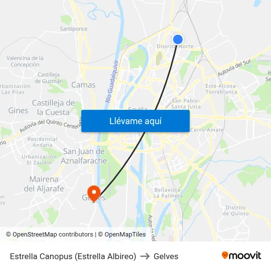 Estrella Canopus (Estrella Albireo) to Gelves map