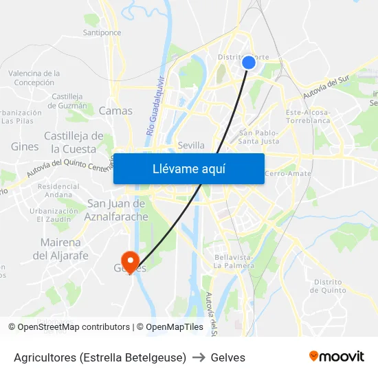 Agricultores (Estrella Betelgeuse) to Gelves map