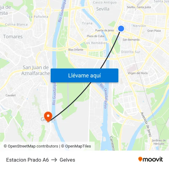 Estacion Prado A6 to Gelves map