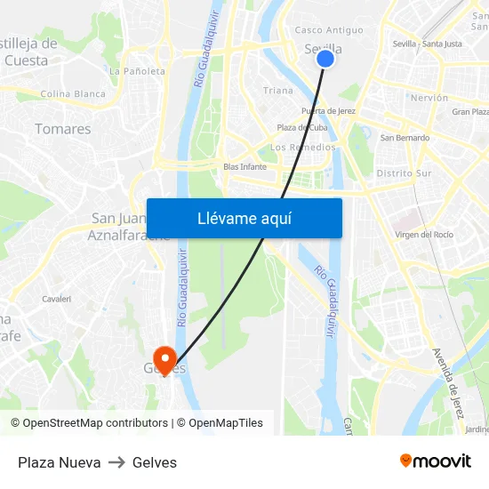 Plaza Nueva to Gelves map