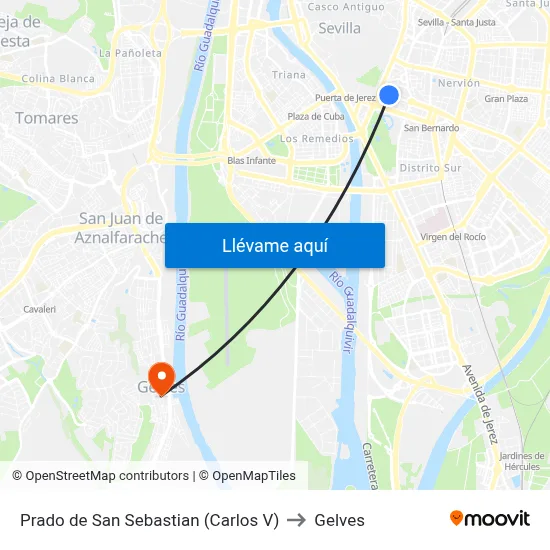Prado de San Sebastian (Carlos V) to Gelves map