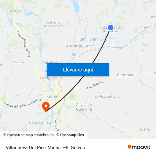 Villanueva Del Río - Minas to Gelves map