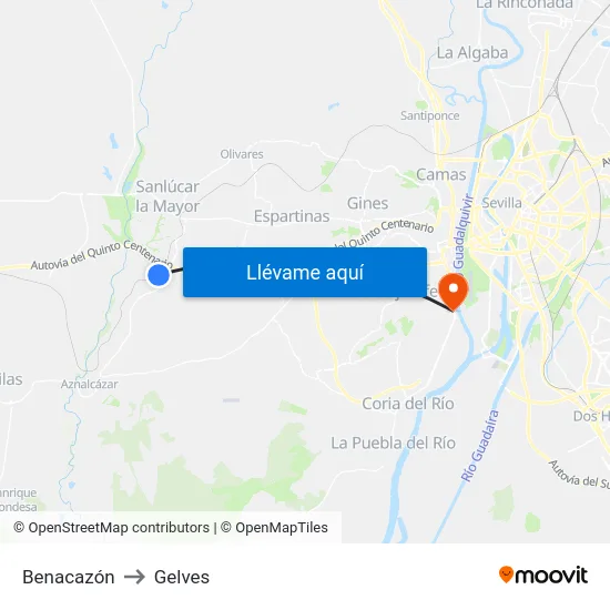Benacazón to Gelves map