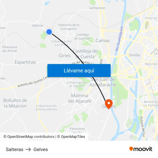 Salteras to Gelves map