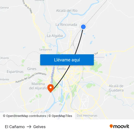 El Cañamo to Gelves map