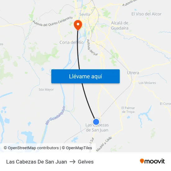 Las Cabezas De San Juan to Gelves map