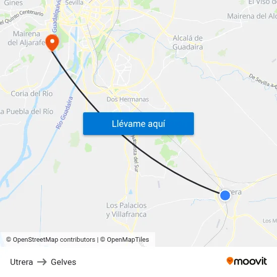 Utrera to Gelves map