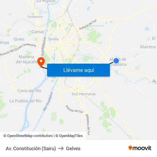 Av. Constitución (Sairu) to Gelves map