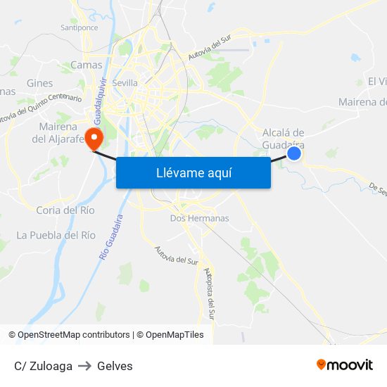 C/ Zuloaga to Gelves map
