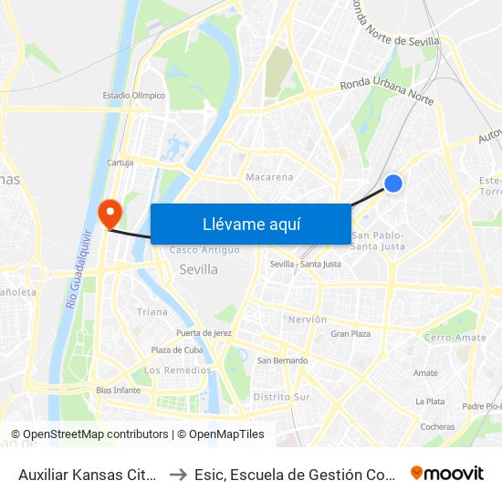 Auxiliar Kansas City (Macedonia) to Esic, Escuela de Gestión Comercial y Marketing map