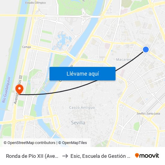 Ronda de Pío XII (Avenida Pino Montano) to Esic, Escuela de Gestión Comercial y Marketing map