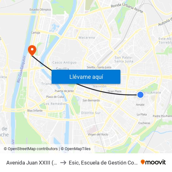 Avenida Juan XXIII (Parque Amate) to Esic, Escuela de Gestión Comercial y Marketing map