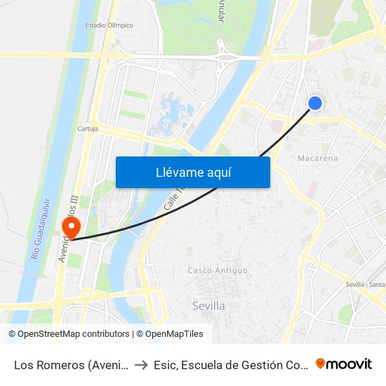 Los Romeros (Avenida San Lazaro) to Esic, Escuela de Gestión Comercial y Marketing map