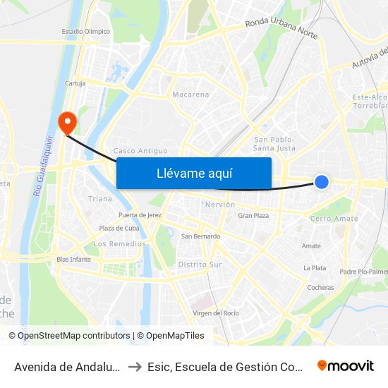 Avenida de Andalucía (Tussam) to Esic, Escuela de Gestión Comercial y Marketing map