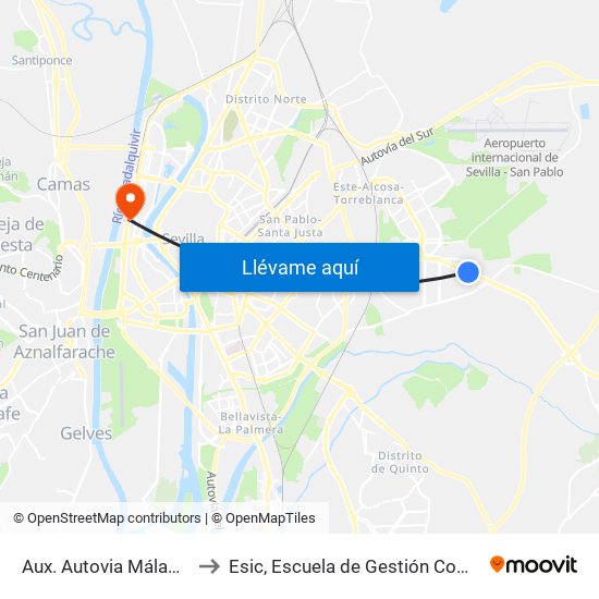 Aux. Autovia Málaga (Torrecilla) to Esic, Escuela de Gestión Comercial y Marketing map