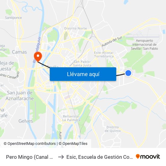 Pero Mingo (Canal Bj. Guadalquivir) to Esic, Escuela de Gestión Comercial y Marketing map