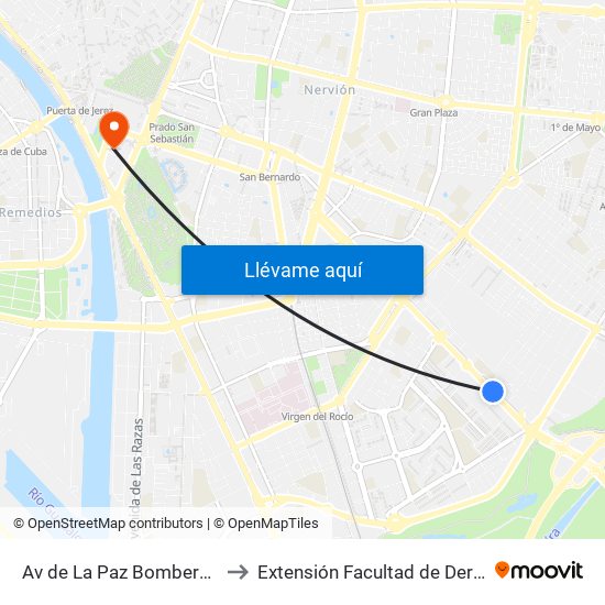 Av de La Paz Bomberos (I) to Extensión Facultad de Derecho map
