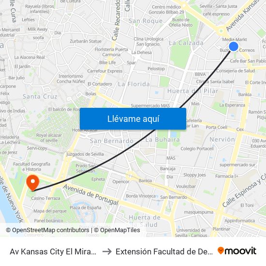 Av Kansas City El Mirador(I) to Extensión Facultad de Derecho map