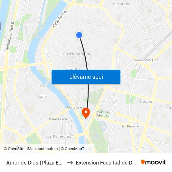 Amor de Dios (Plaza Europa) to Extensión Facultad de Derecho map