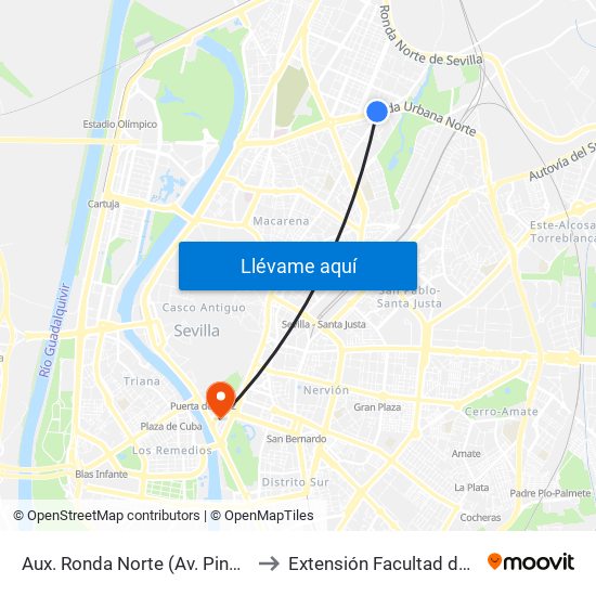 Aux. Ronda Norte (Av. Pino Montano) to Extensión Facultad de Derecho map