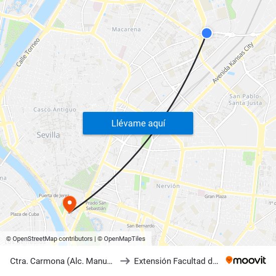 Ctra. Carmona (Alc. Manuel Del Valle) to Extensión Facultad de Derecho map