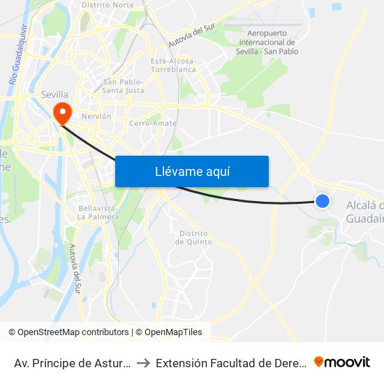 Av. Príncipe de Asturias to Extensión Facultad de Derecho map