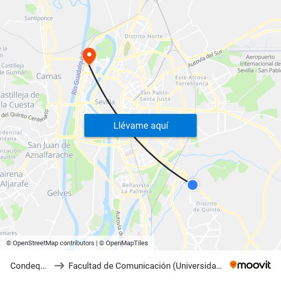Condequinto to Facultad de Comunicación (Universidad de Sevilla) map