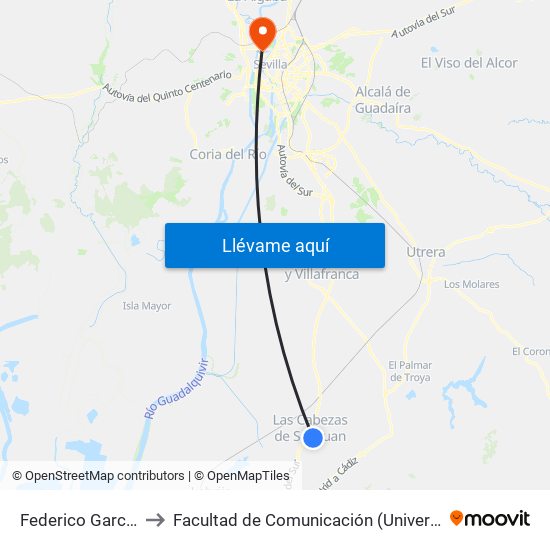 Federico García Lorca to Facultad de Comunicación (Universidad de Sevilla) map