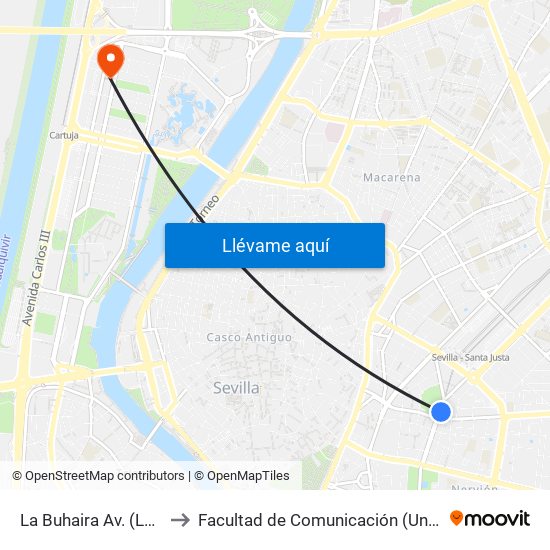 La Buhaira  Av. (Luis Montoto) to Facultad de Comunicación (Universidad de Sevilla) map