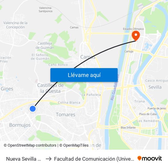 Nueva Sevilla Convento to Facultad de Comunicación (Universidad de Sevilla) map