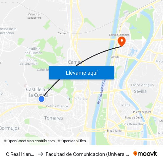 C Real Irlandesas to Facultad de Comunicación (Universidad de Sevilla) map