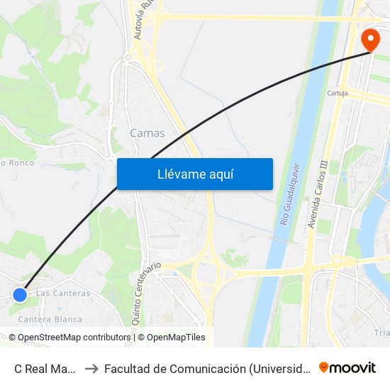 C Real Maristas to Facultad de Comunicación (Universidad de Sevilla) map
