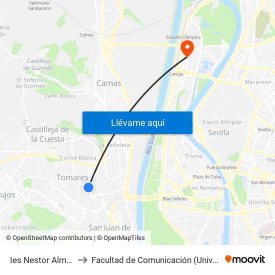 Ies Nestor Almendros (I) to Facultad de Comunicación (Universidad de Sevilla) map